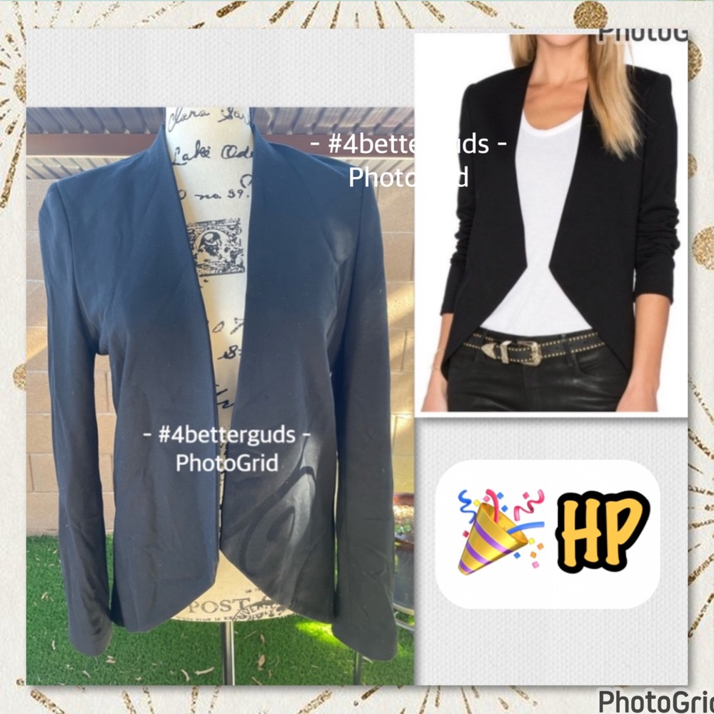 Blaque Label Fitted Ponte Noir Open Drape No closure Blazer Black Jacket LG